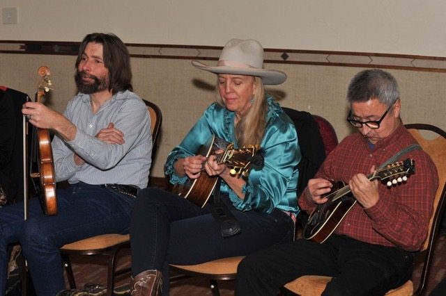 Pic of Rex Rideout, Joyce Woodson & Ernie Martinez Colorado Cowboy Poetry Gathering Golden Colorado