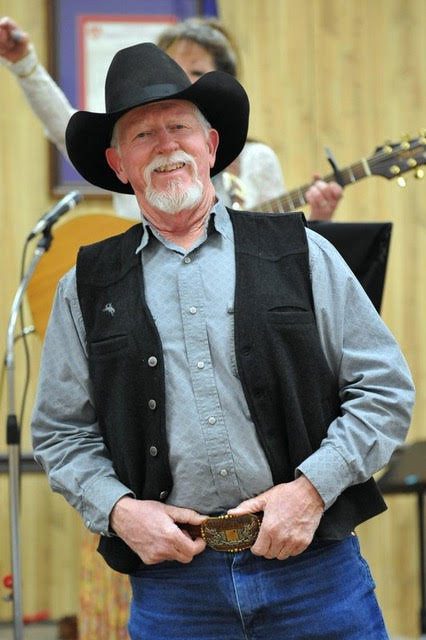 Pic of Terry Nash Speaking and Smiling Colorado Cowboy Poetry Gathering Golden Colorado